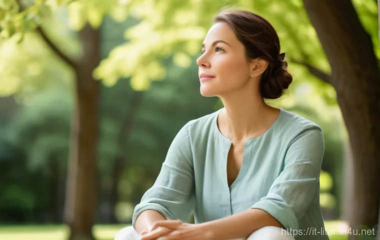 문해교육사 필수 자기관리 스킬 - **Mindful Recharge in a Serene Setting**
    A female educator in her late 30s to early 40s, with a ...