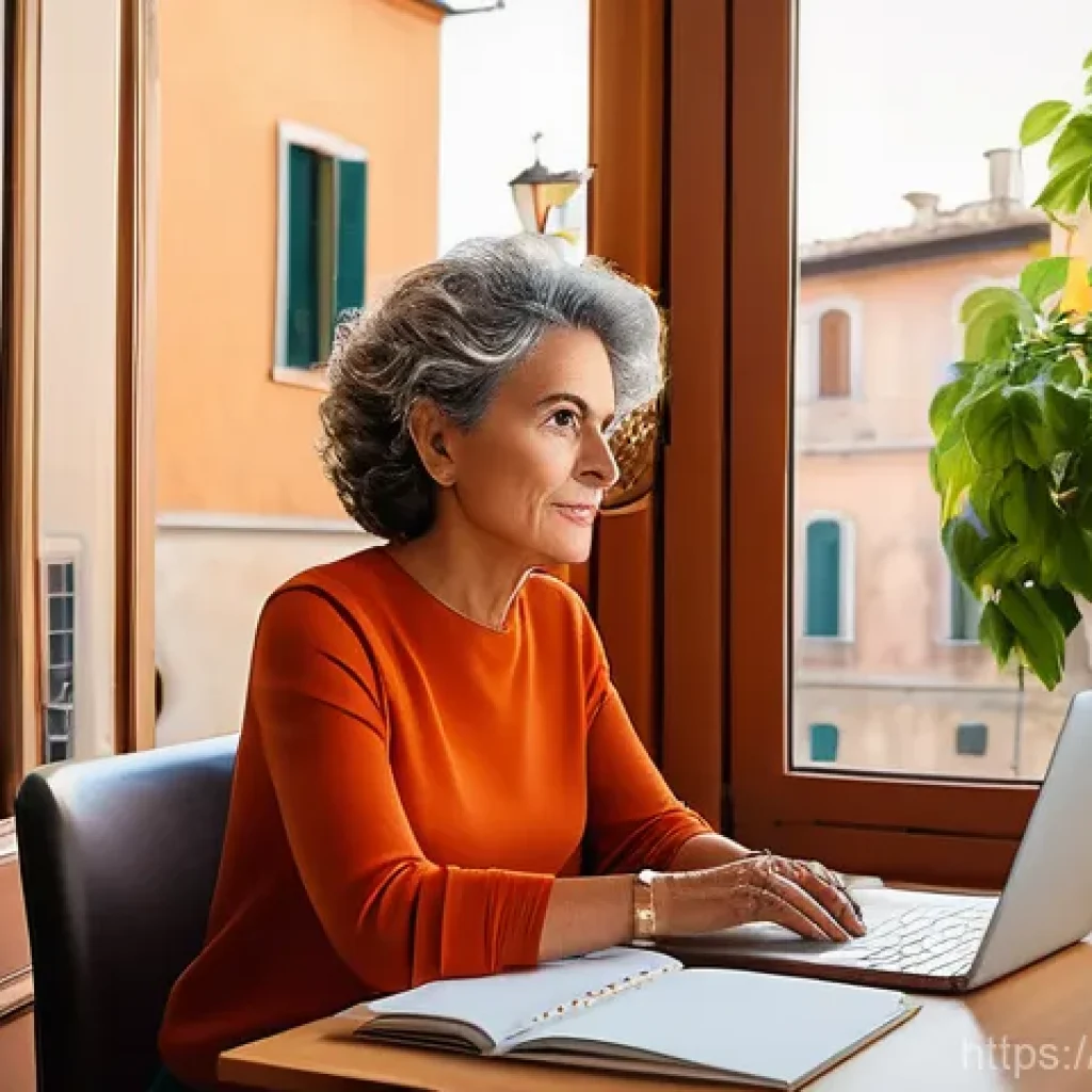 문해교육사와 직업 훈련 프로그램 - **Prompt:** A vibrant and focused Italian woman in her late 40s or early 50s, with a warm, determine...