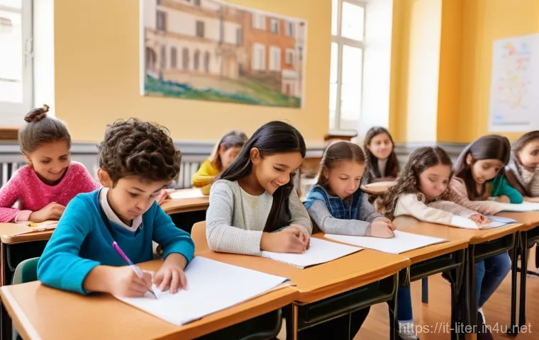 문해교육사 자격증 시험 준비법 - **Prompt:** A vibrant and modern Italian university classroom filled with diverse young adult studen...