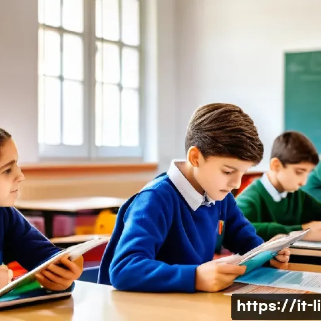 문해교육사 자격증 취득 후 커리어 플랜 - A professional classroom scene in a modern Italian public school focused on literacy education: a di...
