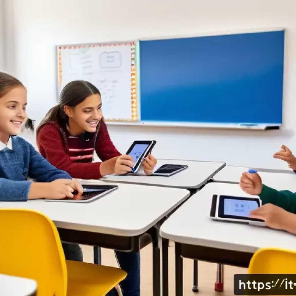 문해교육사와 교육의 미래 전망 - A modern Italian classroom scene with diverse students using tablets and interactive digital whitebo...