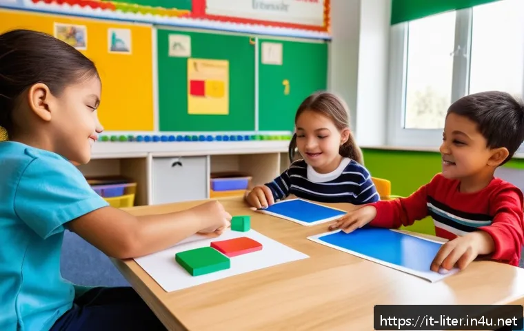 문해교육사와 학습 목표 성공 성공 연구 사례 - A vibrant Italian elementary school classroom scene showcasing multisensory literacy learning: child...